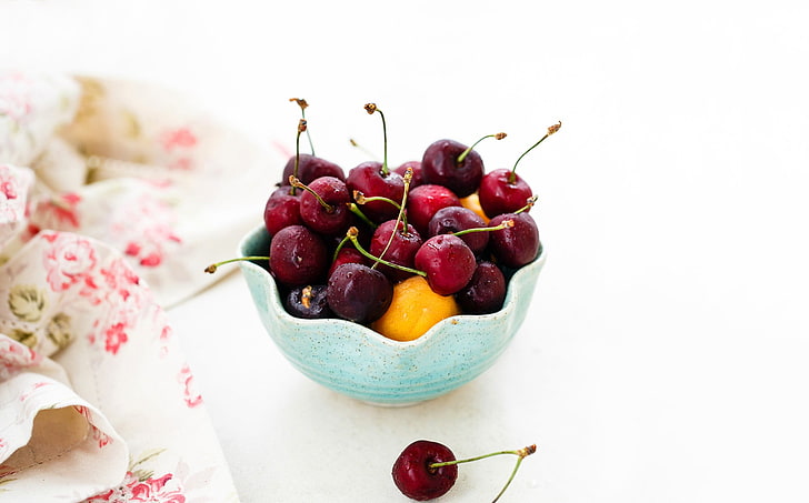 bowl of cherries, fruit, cherries (food), food and drink, healthy eating, HD wallpaper