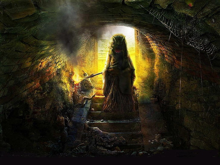 monster in cave painting, fantasy art, dark fantasy, architecture, HD wallpaper