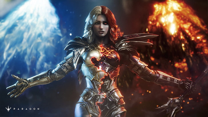 paragon, serath, armor, fire and water, fallen angel, Games