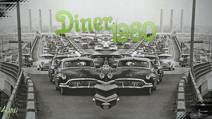 Diner 1960, Car, Highway, Old Cars, HD wallpaper
