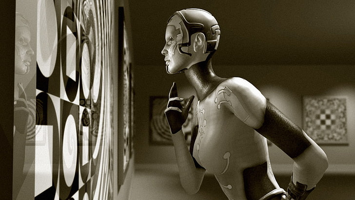 artwork, sepia, Gynoid, digital art, robot, human representation, HD wallpaper