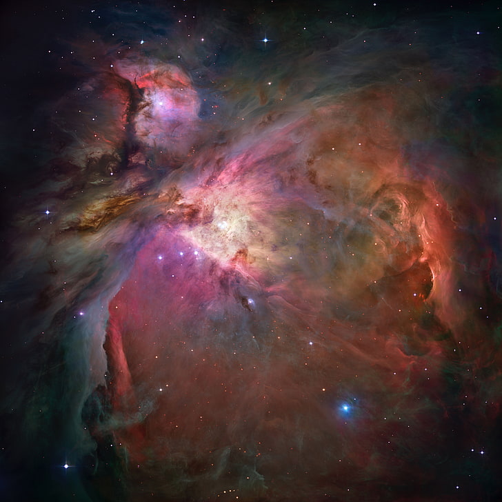 orange, pink, and gray galaxy, space, space art, Great Orion Nebula