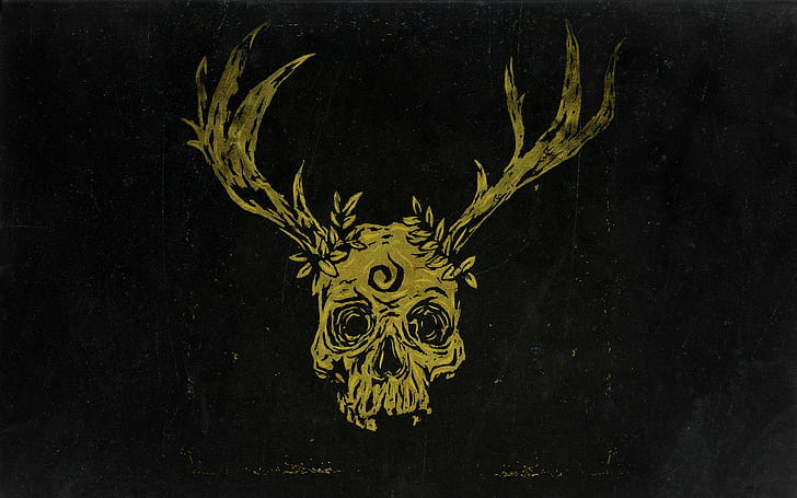 minimalism, deer, True Detective, black background, dark, skull, HD wallpaper