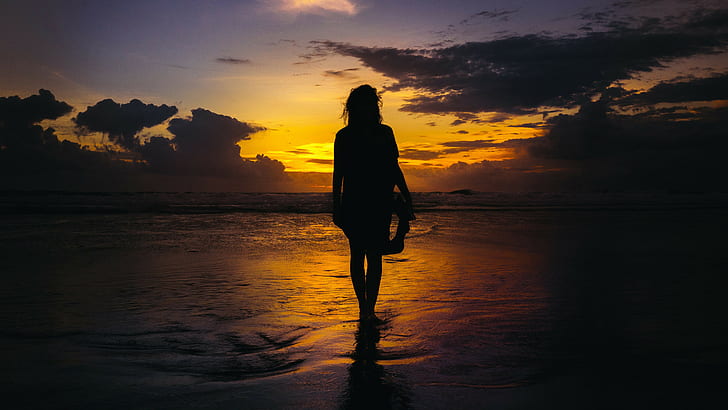 girl, Beach, 4k, 8k, silhouette