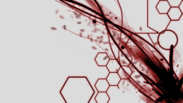 red geometry illustration, abstract, digital art, hexagon, lines