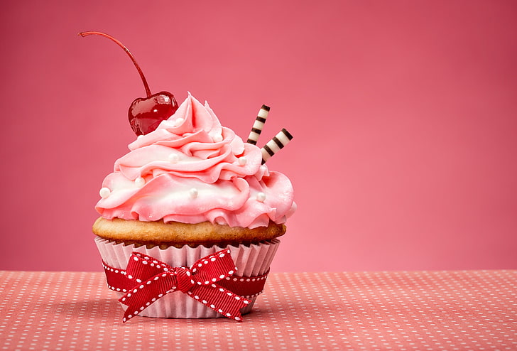 bow, cake, cream, Happy Birthday, pink
