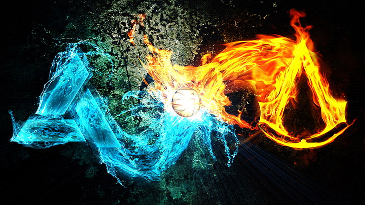 blue and red flame illustration, apple of eden, pieces of eden, HD wallpaper