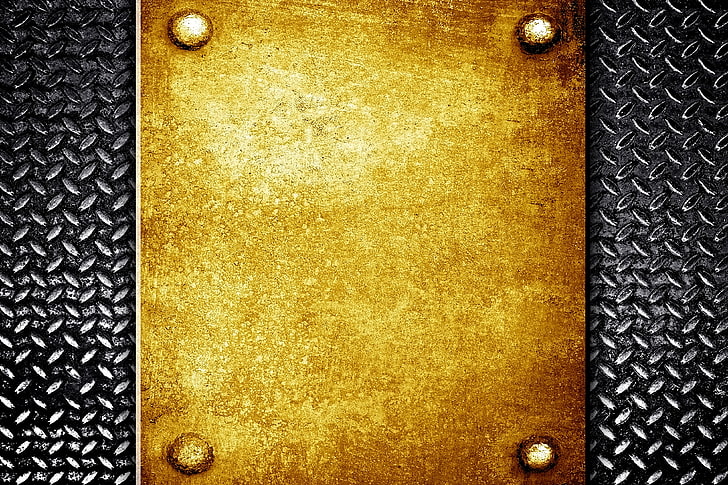 square gold and brown board, metal, texture, background, grunge
