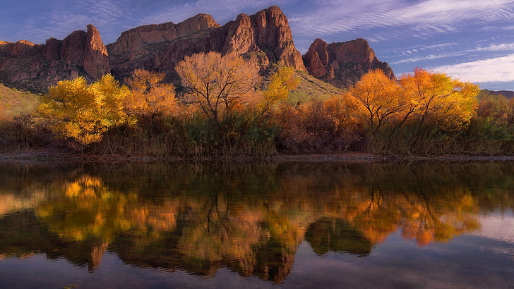USA, Arizona, nature, rock, landscape, fall, mountains, reflection, HD wallpaper