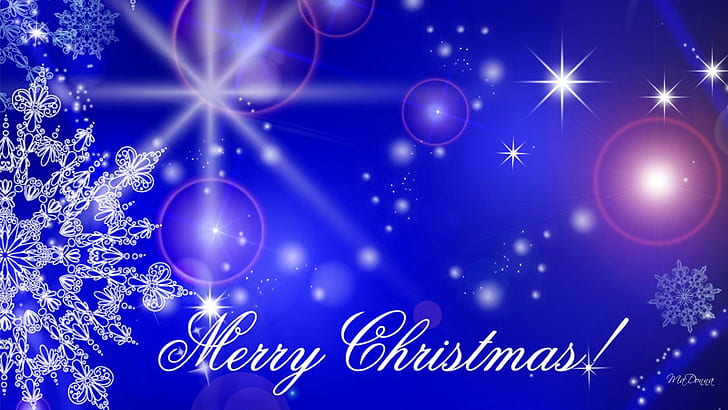 Blue Christmas Glowing, merry christmas, stars, snow flakes, shine, HD wallpaper