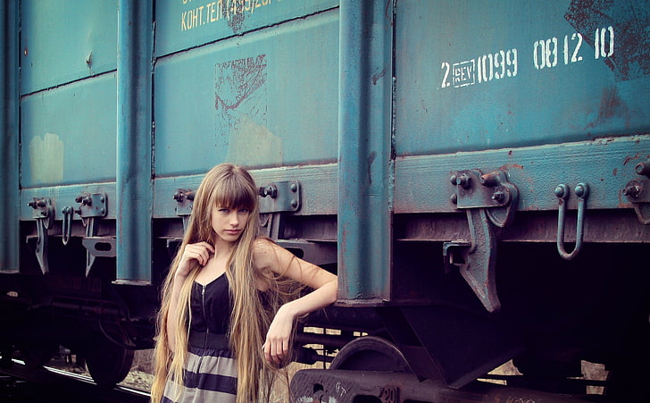 women, train, vehicle, model, real people, one person, child