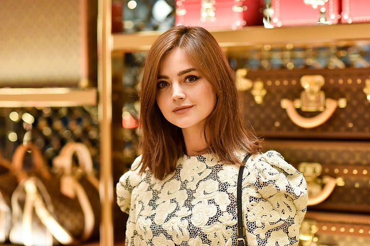 actress, brunette, looking at viewer, Jenna Louise Coleman