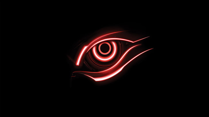 black background, artwork, eyes, digital art, Gigabyte, red