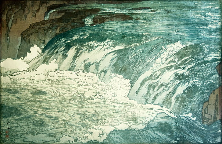 water, painting, Yoshida Hiroshi, Japanese, river, artwork, HD wallpaper