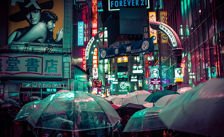 crowds, Japan, Tokyo, night, HD wallpaper