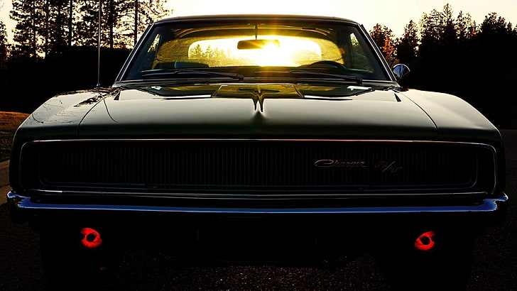 sunset cars muscle cars dodge charger rt black cars 1920x1080  Nature Sunsets HD Art