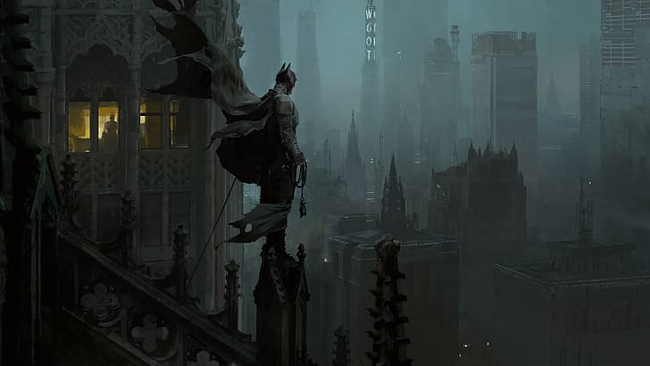 Batman in Night Purple City Desktop Wallpaper - Batman Wallpaper