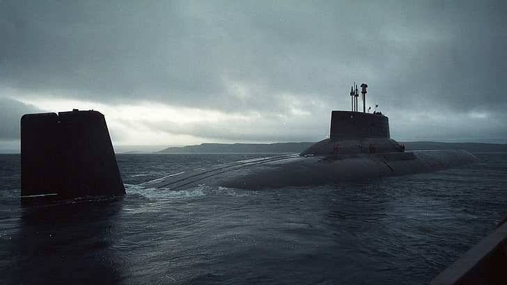 gray submarine, military, Russian Navy, Typhoon class nuclear submarine