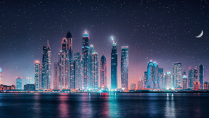 Dubai Skyline Starry Sky At Night Ultra Hd Wallpapers For Android Mobile Phones Tablet And Laptop 1920×1080
