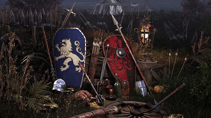 Chivalry 2, weapon, medieval, shield, arrows, spear, 4K, HD wallpaper