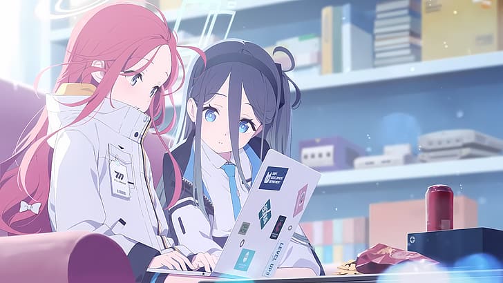 tendou alice(blue archive), anime girls, laptop, computer, indoors, HD wallpaper