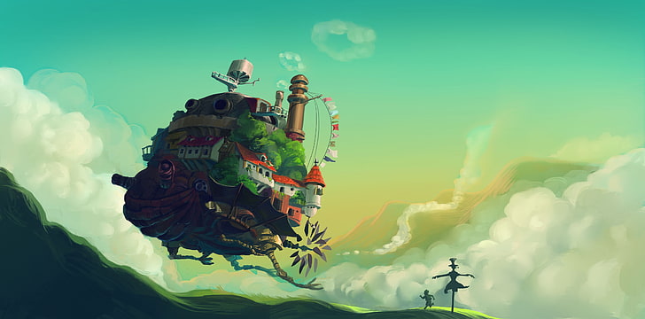 moving house anime digital wallpaper, Hayao Miyazaki, Howl's Moving Castle