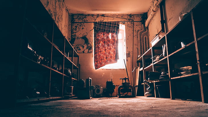 sunlight, window, urban decay, curtains, abandoned, sun rays, HD wallpaper