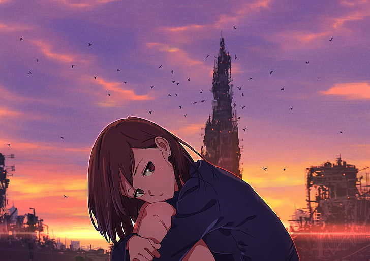 girl wearing blue shirt anime character illustration, anime girls, HD wallpaper