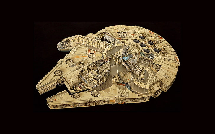 brown and black Star Wars ship toy, Millennium Falcon, artwork