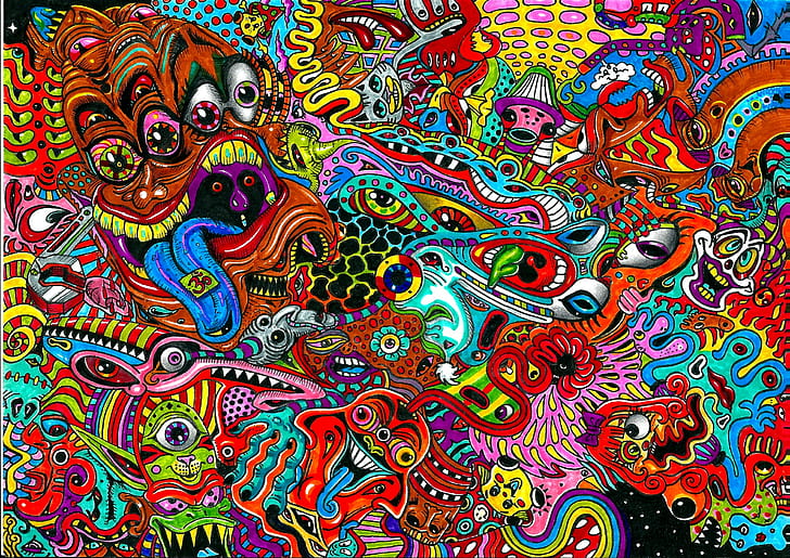 art, color, dark, detail, monsters, psychedelic, HD wallpaper