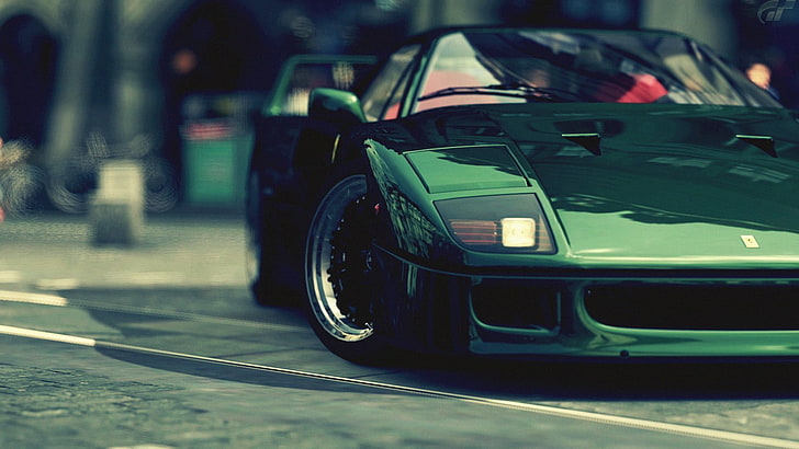 green car, Ferrari, Ferrari F40, Gran Turismo 5, video games