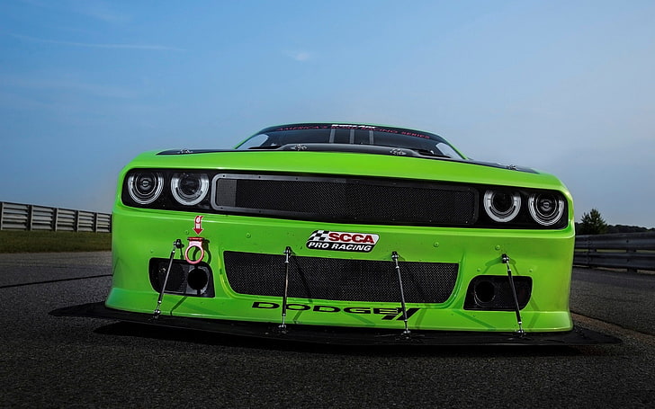 Dodge Challenger SRT Trans-Am, green cars, green color, transportation, HD wallpaper