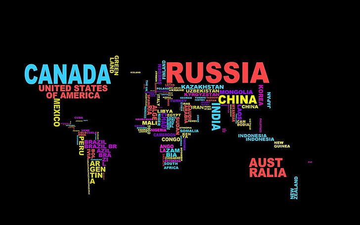 Hd Wallpaper Canada And Russia Text Map Typography Colorful World World Map Wallpaper Flare