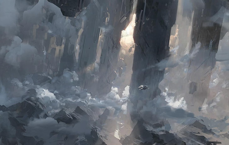 gray mountain illustration, Halo, clouds, concept art, video games, HD wallpaper