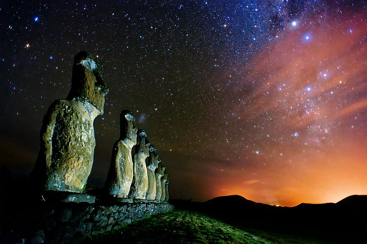 Man Made, Moai, Chile's Protectorat, Easter Island, Night, Rapanui