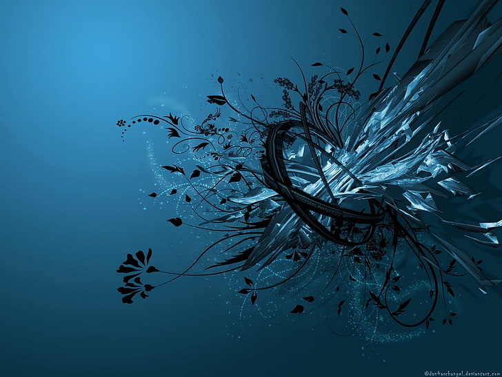 black and white digital wallpaper, abstract, blue background