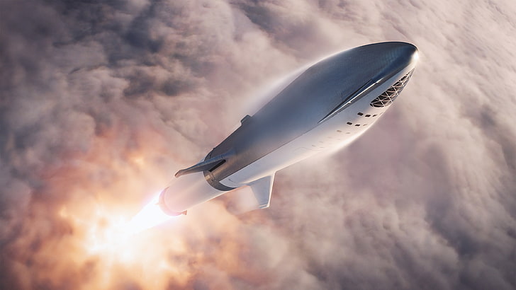 SpaceX, spaceship, rocket, clouds, vehicle, cloud - sky, flying, HD wallpaper