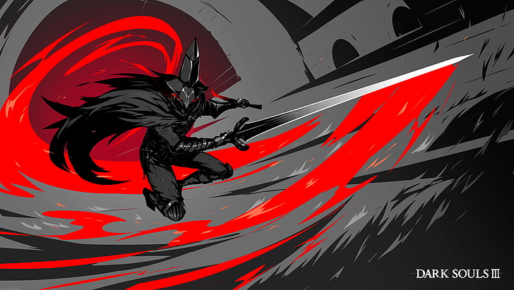 Dark Souls III character illustration, sword, hat, warrior, art, HD wallpaper