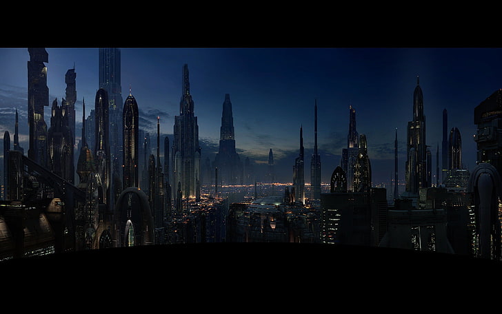 cityscape wallpaper, high rise buildings, Star Wars, night, architecture