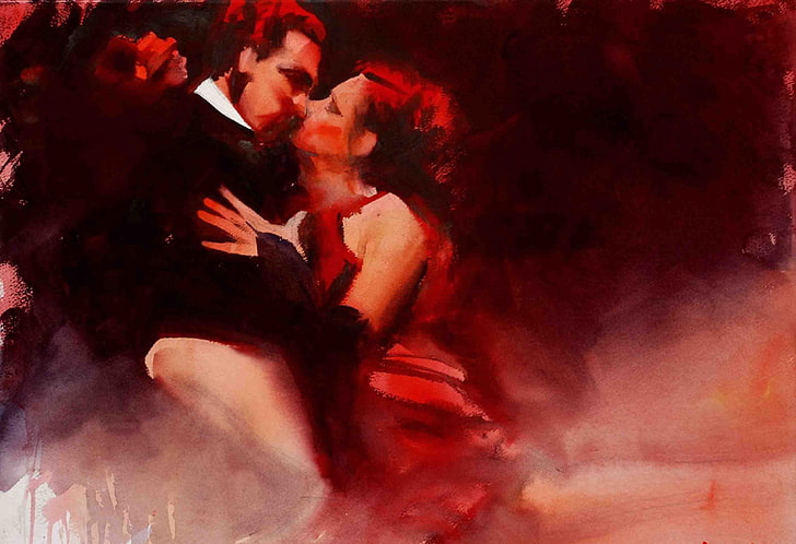 man and woman kissing painting, passion, dance, picture, art, HD wallpaper