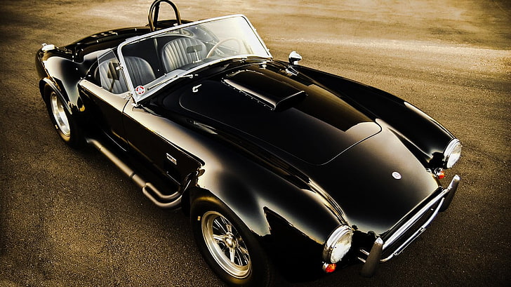 black convertible coupe, old car, Shelby, Shelby Cobra, transportation
