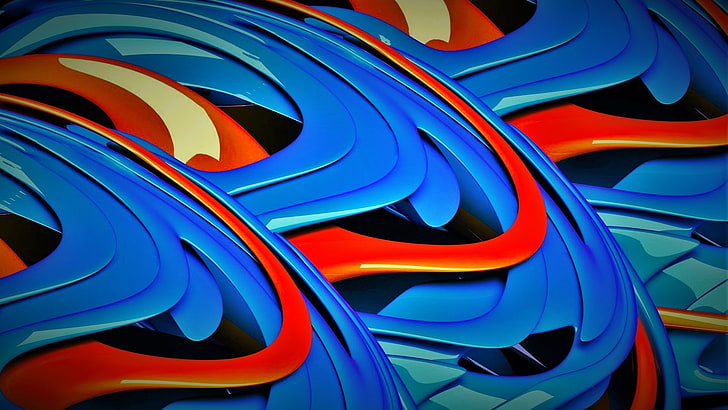 abstract, 3D, orange, blue, multi colored, pattern, full frame