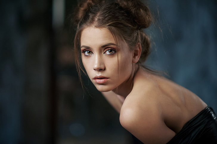 women's black top, Ksenia Kokoreva, face, portrait, young adult