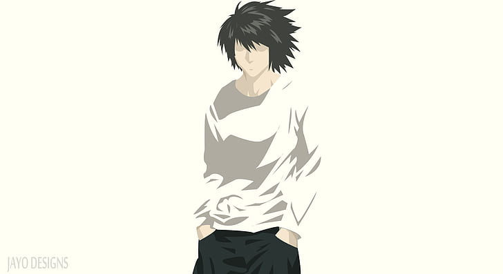Anime, Death Note, Black Hair, Boy, L (Death Note), Minimalist