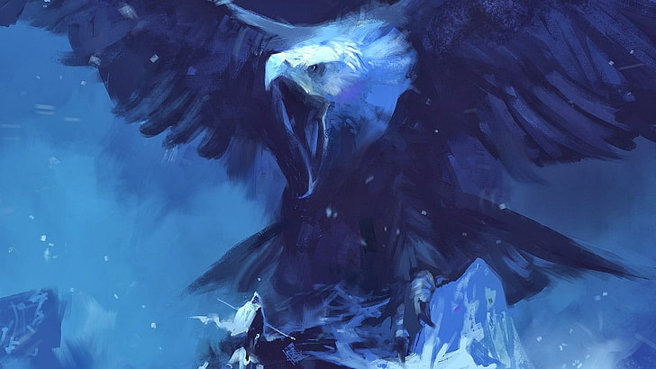 eagle digital wallpaper, birds, artwork, fantasy art, underwater, HD wallpaper