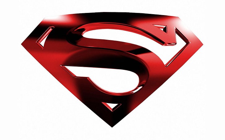 Superman logo, white background, red, indoors, no people, shape