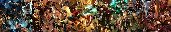 Marvel Universe Super Heroes illustration, assorted superhero poster