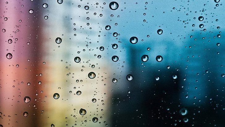 photography, glass, water drops, colorful, wet, rain, window, HD wallpaper