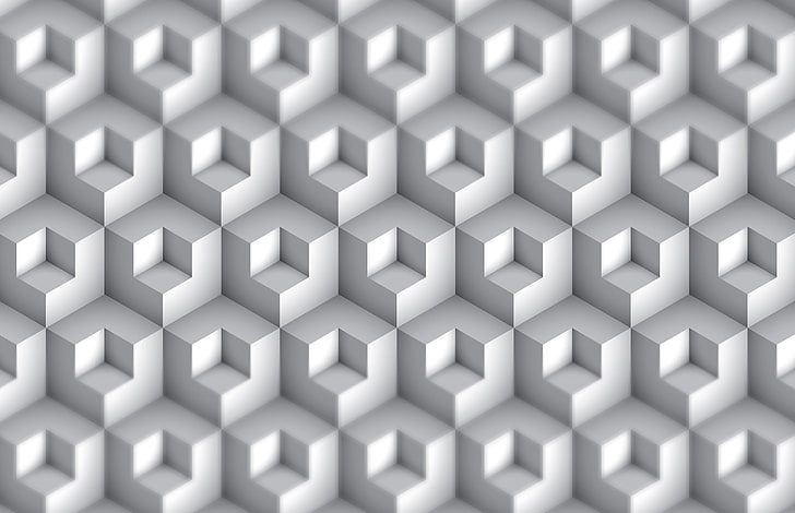 white and gray chevron textile, abstract, cube, backgrounds, full frame, HD wallpaper