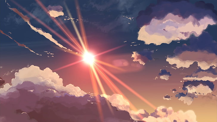 5 Centimeters Per Second, anime, sky, cloud - sky, sun, sunlight